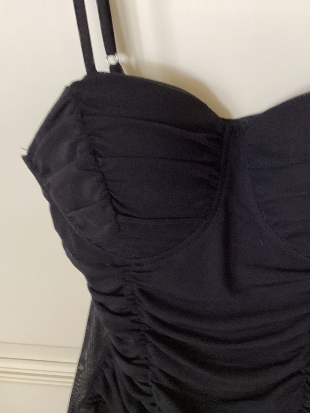 RUCHED BLACK BODYSUIT - SWEETHEART NECKLINE by SHINESTAR - SIZE M